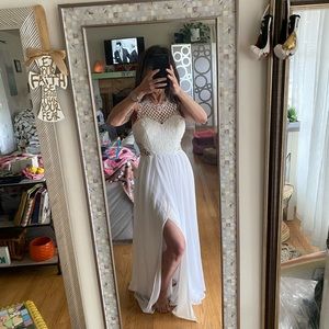 Beautiful stardust white full length evening or wedding gown